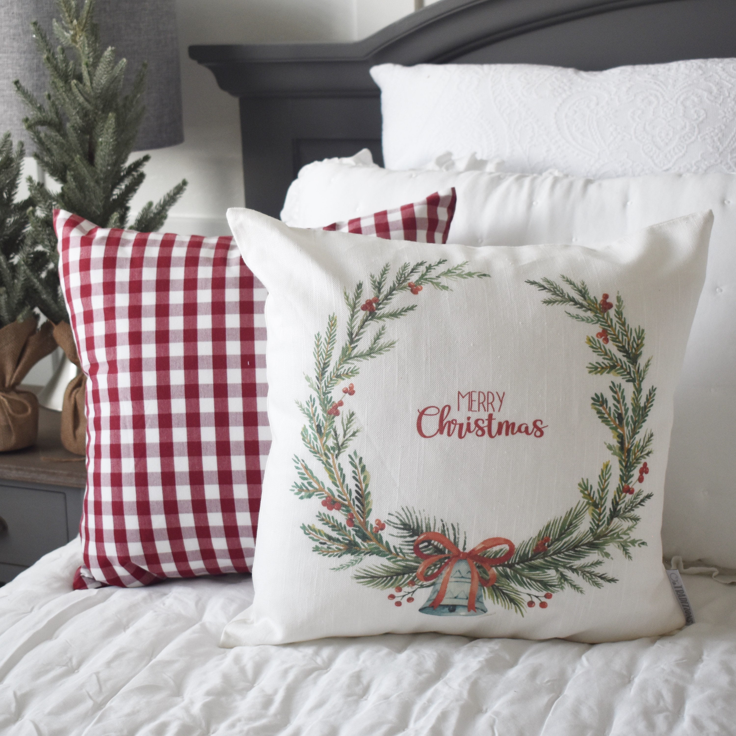 Grey Christmas Pillow Covers, Farmhouse Christmas Decorations