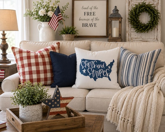Stars and Stripes Pillow Cover: Americana Patriotic Decor (18x18)