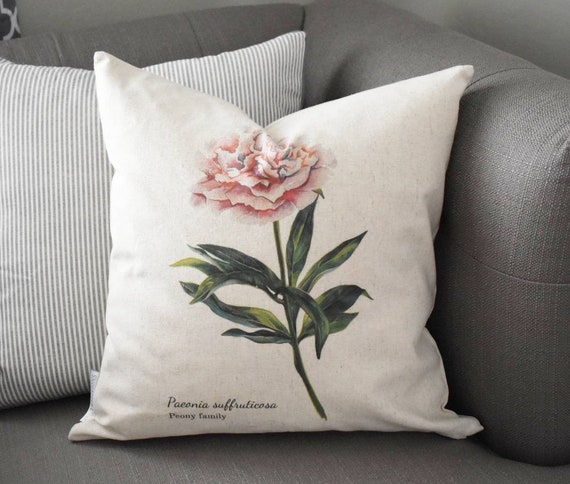 Peony pillow, watercolor peony, Watercolor flower Pillow Cover,  Spring pillow cover, 18x18, Farmhouse pillow cover, botanical