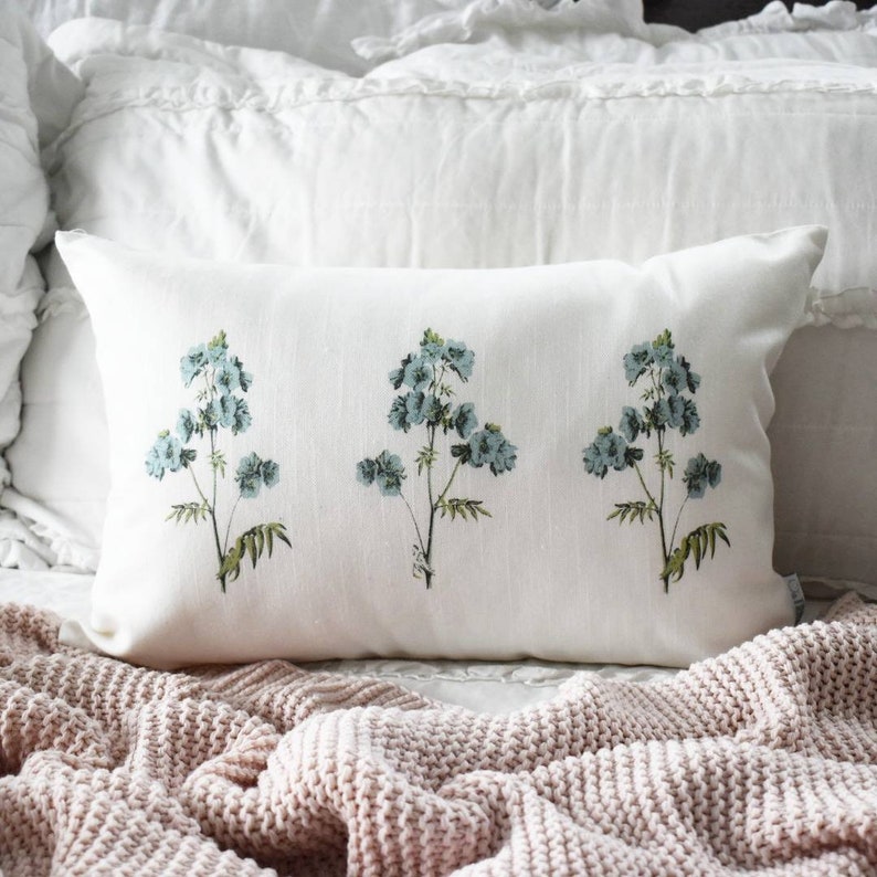 Botanical pillow, Watercolor flower Pillow Cover, Spring pillow cover, 12x20, Farmhouse pillow cover, botanical flowers image 1
