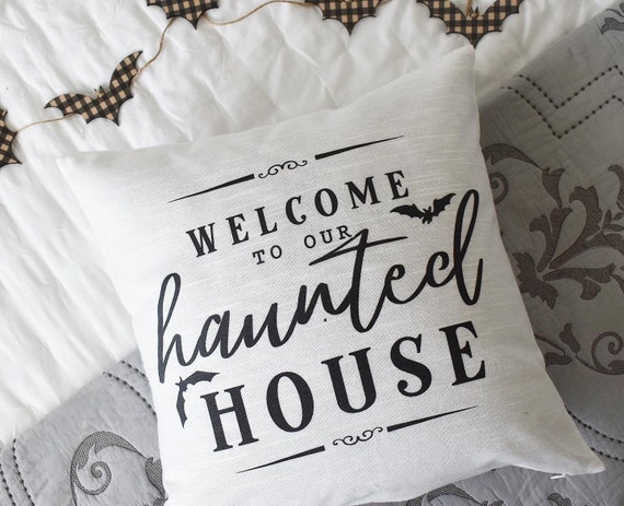 Welcome Haunted House Halloween Throw Pillow, 14x20