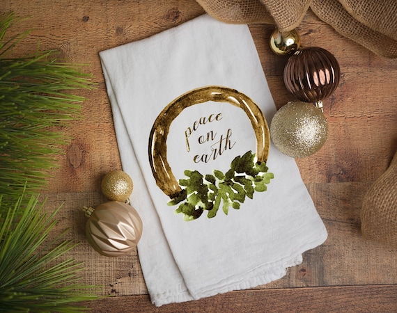 Kitchen towel, dish towel,  tea towel, Christmas kitchen towels, Christmas Decor, Neighbor Christmas Gift,  Decor, peace on earth