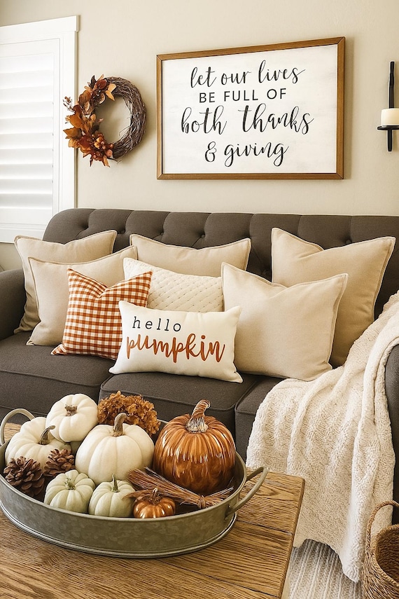 Hello Pumpkin Pillow Cover – Farmhouse Fall Throw Pillow, Rustic Autumn Decor Accent, Thanksgiving Cushion for Living Room