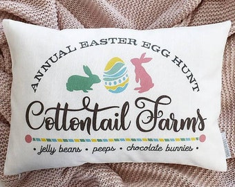 Easter Pillow Cover: Bunny & Egg Design, Spring Decor (12x20)