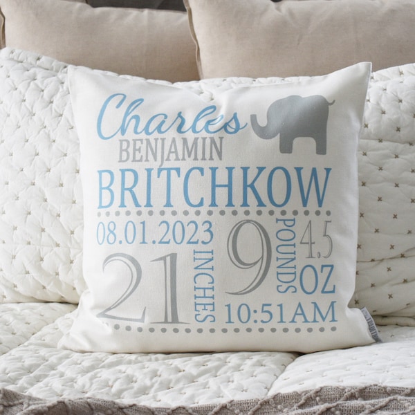Personalized Birth Stats Pillow Cover: Baby Boy Announcement