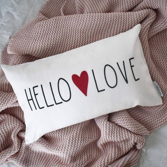 SALE, Valentines Pillow Cover, Valentines Decoration, 12x20 Pillow Cover, hello love