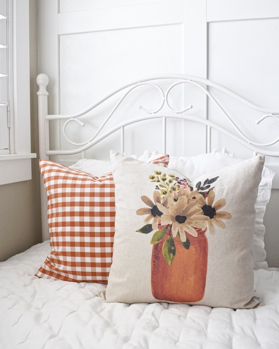 Fall Pillow Cover, welcome fall,  Fall Decor, Fall pillow, fall mason jar, mason jar pillow