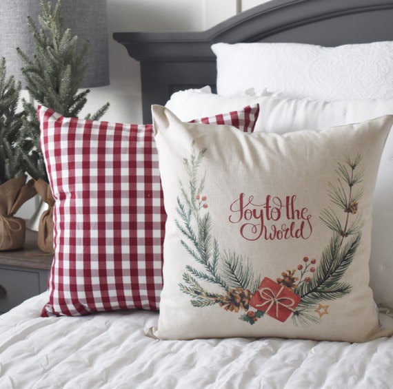 Christmas pillow cover, Christmas Pillows, Christmas decor, Vintage Christmas, Joy to the world, farmhouse Christmas