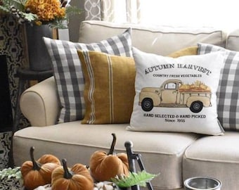 SALE, Autumn Harvest Truck,Pillow Cover, truck Pillow Cover, Autumn pillow cover, Fall Pillow Cover, 18x18