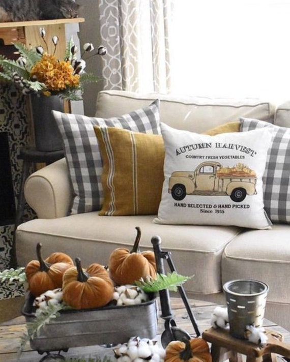 SALE, Autumn Harvest Truck,Pillow Cover, truck Pillow Cover, Autumn pillow cover, Fall Pillow Cover, 18x18