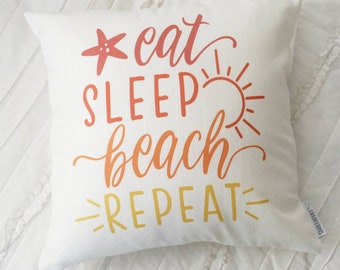 SUMMER SALE, eat sleep beach repeat, Summer Pillow cover, Summer Pillow, Summer decor