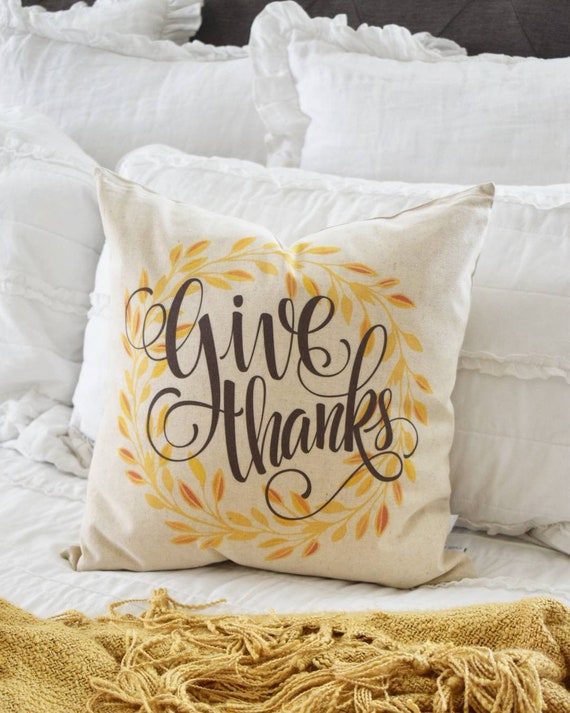 Fall Pillow Cover, Give Thanks, Fall Decor, Thanksgiving decor, fall pillow,  fall wreath