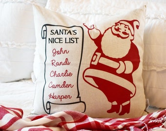 Christmas pillow cover, Christmas decor, Santa's Nice List, Merry Christmas pillow, Personalized Pillow