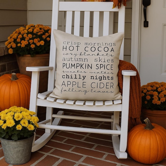 Fall Words Pillow Cover, Autumn Throw Pillow with Pumpkin Spice, Apple Cider, Hot Cocoa, Cozy Farmhouse Fall Decor, fall pillow