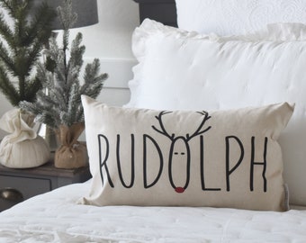 Christmas pillow cover, Christmas, reindeer pillow Rudolph with your nose so bright, Rudolph pillow, Christmas pillow