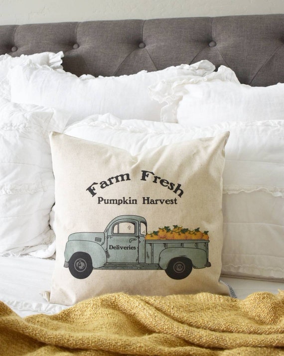 SALE, Pumpkin Harvest Pillow Cover, truck Pillow Cover, Fall pillow cover, 18x18