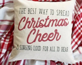 Christmas Cheer Pillow Cover, Vintage Plaid Decor, Elf Quote (18x18)