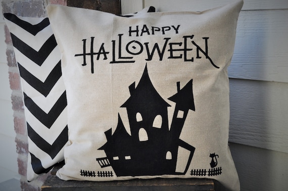 Halloween Pillow Cover, Haunted House Pillow Cover, Halloween Decor, Fall pillow