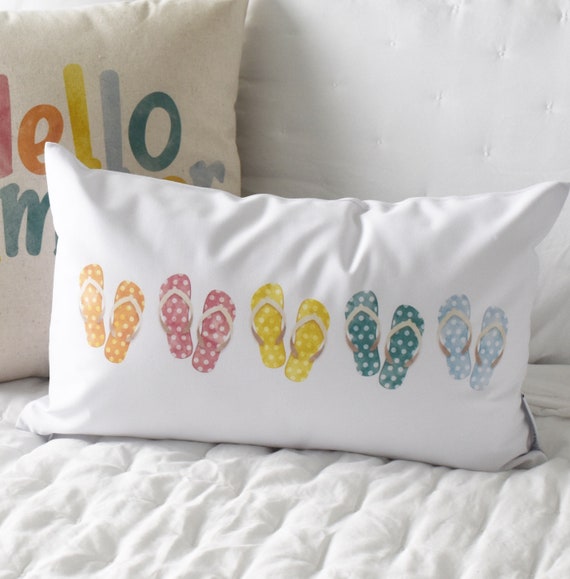 Hello Summer, happy summer, Summer Pillow cover, Summer decor, flip flop pillow cover