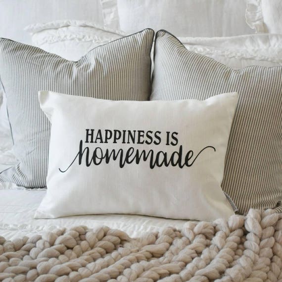 Happiness is homemade, Farmerhouse Pillow Cover, rustic Pillow Cover, Spring pillow cover,14x20