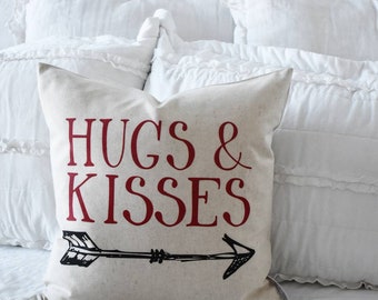 SALE, hugs and kisses, wedding pillow cover, Anniversary Pillow Cover, valentines pillow cover, 18x18