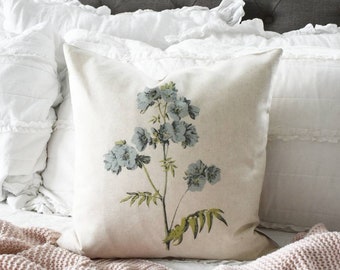 Botanical pillow, Watercolor flower Pillow Cover,  Spring pillow cover, 18x18, Farmhouse pillow cover, botanical flowers