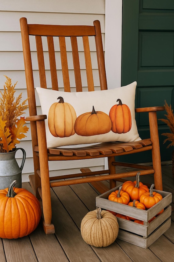 SALE-, Fall Pillow Cover, Pumpkin Patch, Fall Decor, Front porch pillow, 12x20, watercolor pumpkin, pumpkin pillow, fall pillow