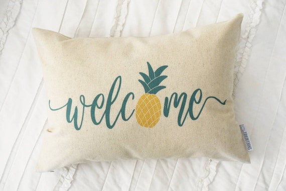 Welcome pillow  cover, pineapple pillow cover, Hello Summer, happy summer, Summer Pillow cover, Summer decor