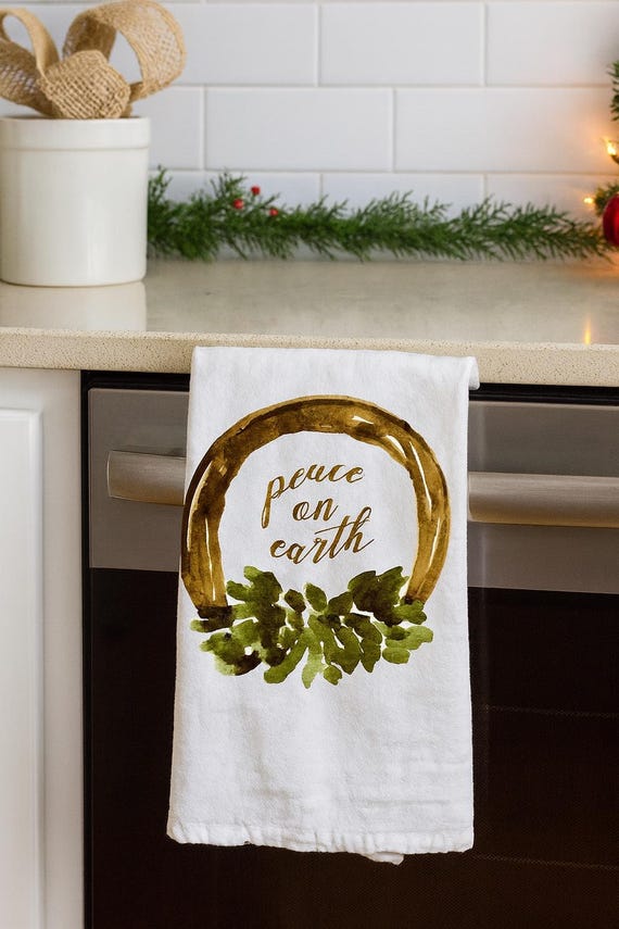 Kitchen towel, dish towel,  tea towel, Christmas kitchen towels, Christmas Decor, Neighbor Christmas Gift,  Decor, peace on earth