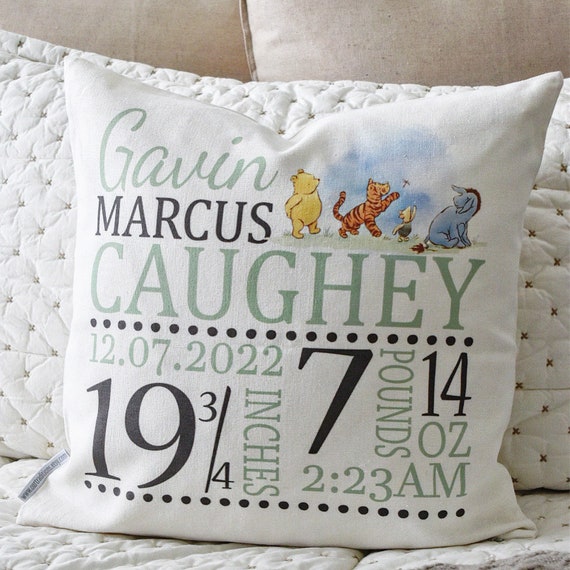 Personalized Winnie the Pooh Birth Stats Pillow Cover