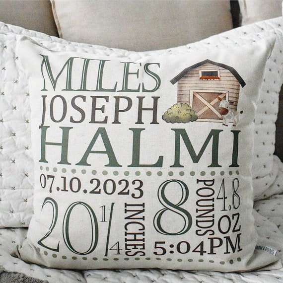 Personalized Birth Announcement Pillow Cover: Farm Nursery Decor