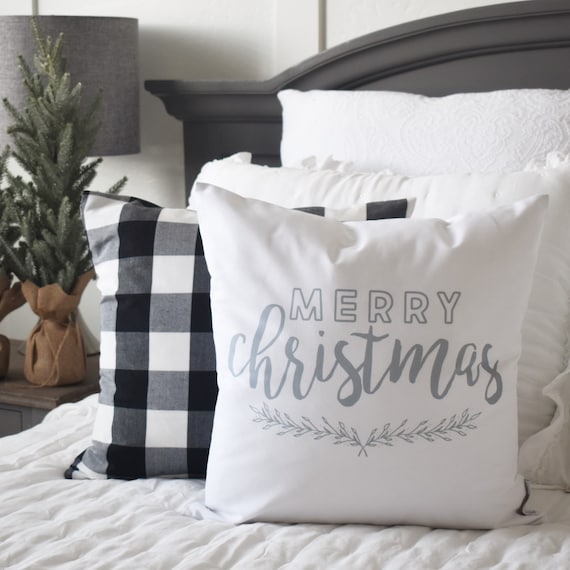 Christmas pillow cover, Merry Christmas Pillow, Christmas decor, Vintage Christmas, farmhouse christmas, grey and white, Christmas pillow