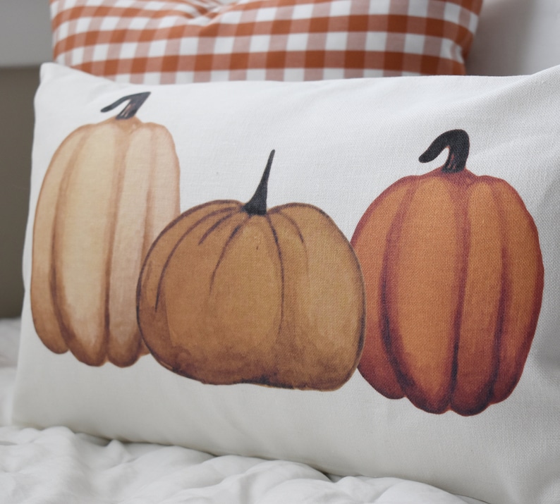 SALE, Fall Pillow Cover, Pumpkin Patch, Fall Decor, Front porch pillow, 12x20, watercolor pumpkin, pumpkin pillow, fall pillow image 6