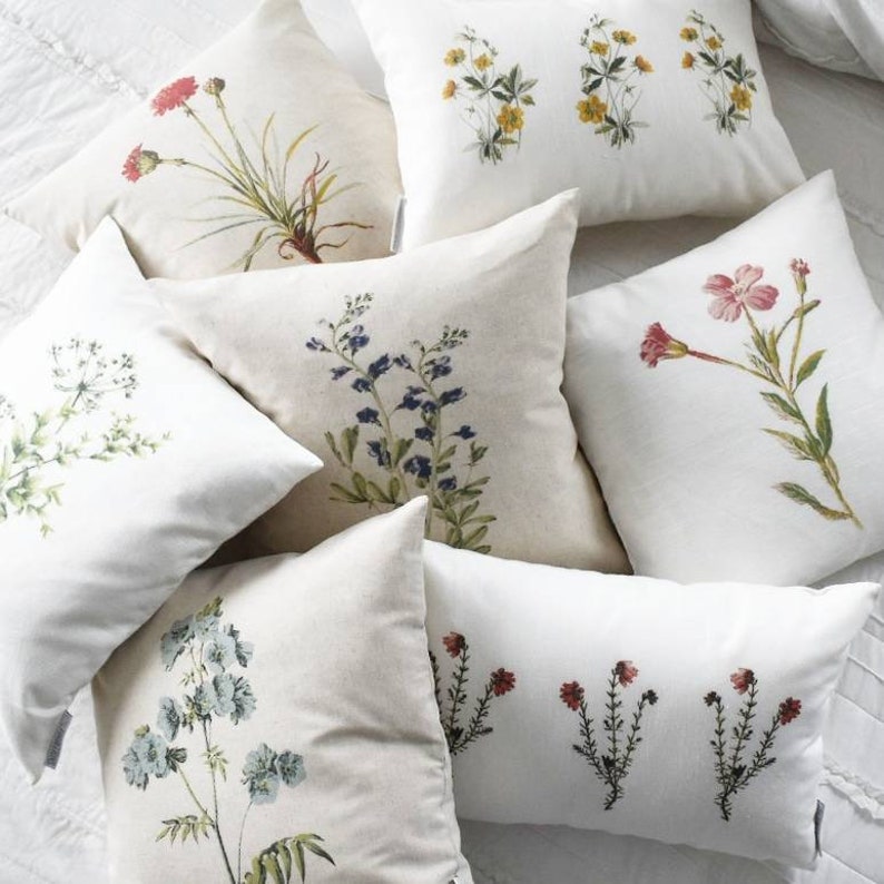 Botanical pillow, Watercolor flower Pillow Cover, Spring pillow cover, 12x20, Farmhouse pillow cover, botanical flowers image 2