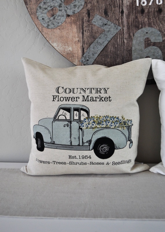 SALE, Country Flower Market Truck,Pillow Cover, truck Pillow Cover, Spring pillow cover, Summer Pillow Cover, 18x18