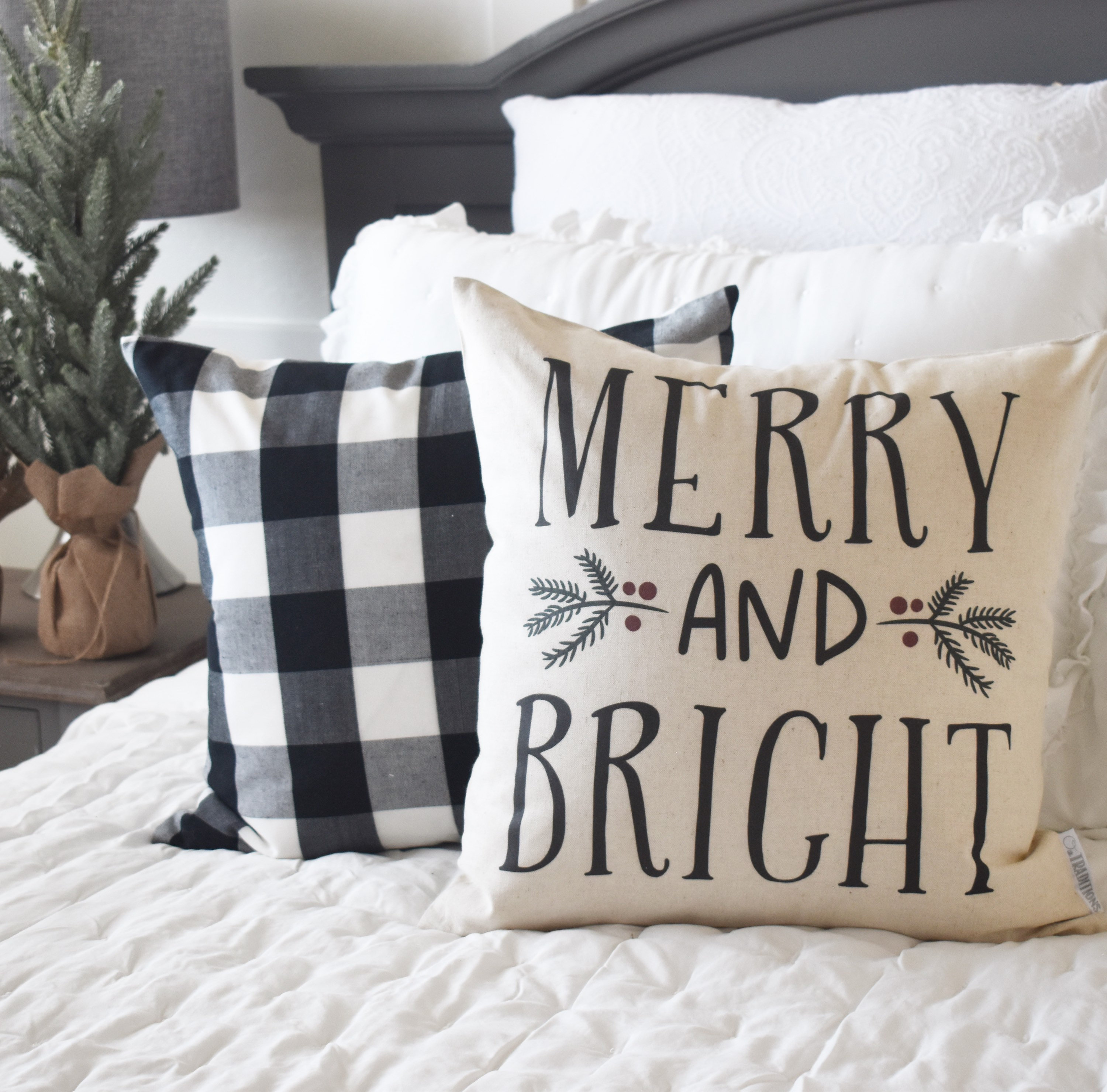 Sale Christmas Pillow Cover Merry and Bright Christmas Decor Buffalo Plaid Christmas Plaid Etsy