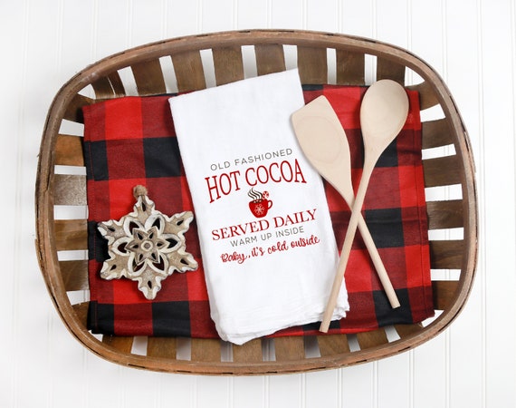 Kitchen towel, tea towel, Christmas kitchen towels, Christmas Decor, Neighbor Christmas Gift,  Decor, hot cocoa, hot cocoa towel