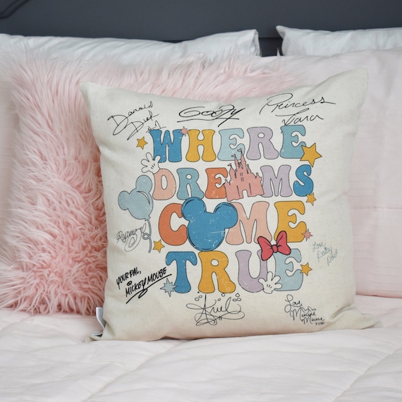 Where dreams come true, Disney pillow covers, Disney decor, Disney autographs, Disney autograph book, Disney autograph pillow