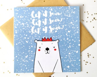 Let it Snow - Christmas Card - Polar Bear - Cute Christmas Card - Unique Christmas Card