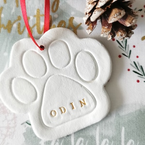 Clay Christmas Tree Ornament, Paw Print Clay Christmas Ornament, Custom Christmas Ornament, Dog Christmas Decoration, Hand painted ornament