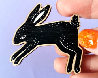 Rabbit Pin Badge | Bunny Pin Badge | Wooden Pin Badge | Spooky pin | Rabbit Gift | Bunny Gift