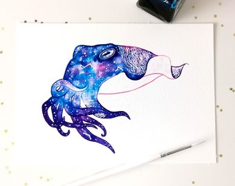 Cuttlefish Art Print, Squid Art Print, Constellation Art Print, Space Art, Watercolour Art Print, Animal Art Print