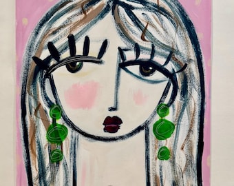 Abstract Face Art Original Art Female Portrait Painting Modern Abstract 11x14 Painting on Paper Face Abstract Wall Art