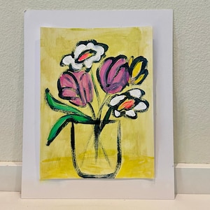 Abstract Floral Painting Expressionist Flower Wall Art Colorful Floral Wall Art Small Abstract Flower Art Original Painting Flowers in Vase