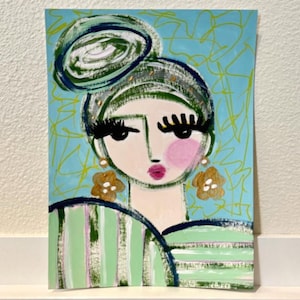 Petit visage abstrait, peinture colorée, visage de femme, petite peinture abstraite portrait, peinture originale, petite peinture murale, peinture originale, visage