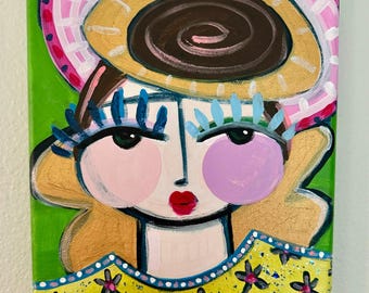Original Abstract Angel Painting: Colorful Woman Portrait Canvas Art