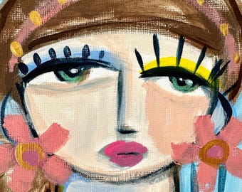 Original Face Painting Blue Wall Art Colorful Home Decor for Walls Face Art Original Painting Colorful Artwork Colorful Abstract Portrait