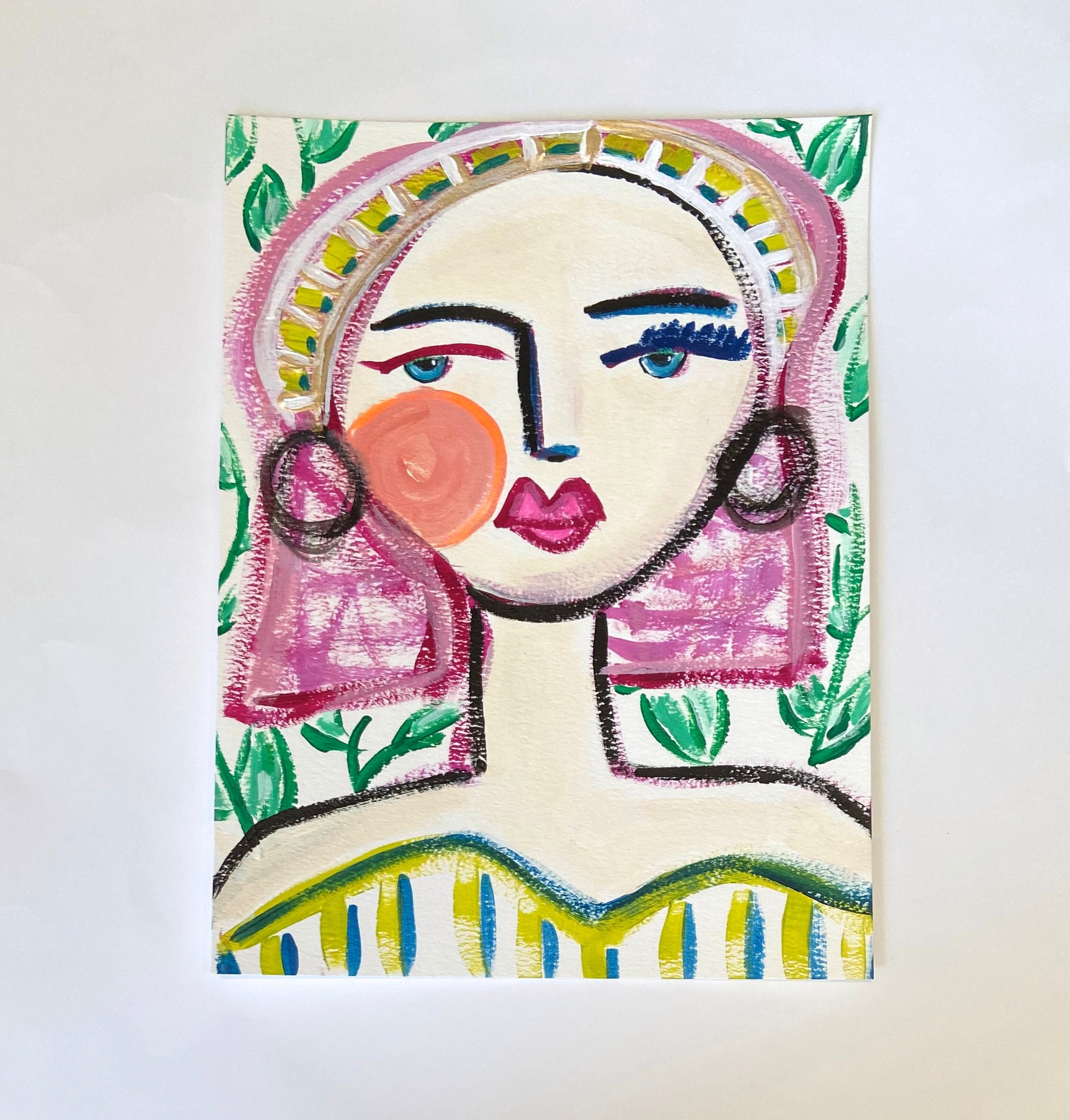 Pintura de dama colorida pintura de la mujer retrato | Etsy