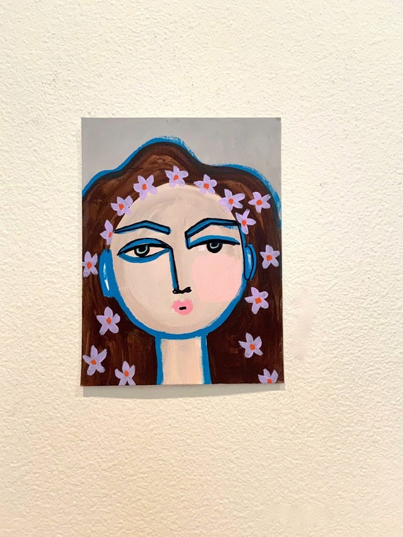 Woman Painting Abstract Face Art Boho Wall Decor Abstract Etsy