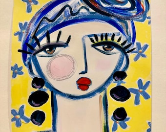 Abstract Face Art Small Painting Figurative Painting Abstract Face Painting Original Artwork Painting on Paper